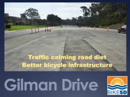 Cover slide of the Gilman Drive road diet presentation, November 2018, by Judi Tentor